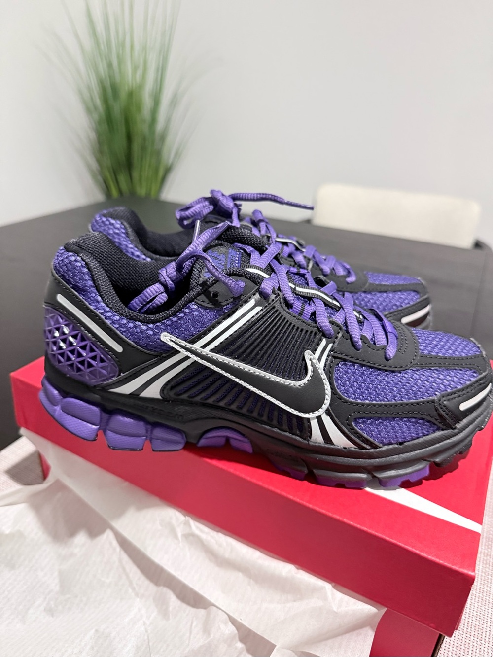 Nike Purple and Black Athletic Sneakers with White Swoosh.Nike Zoom Vomero 5 - Picture 2 of 9